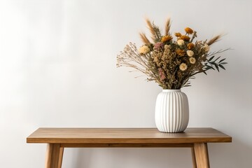 Table with a vase of flowers in a room