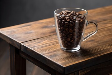 Cup of hot coffee on a wooden table