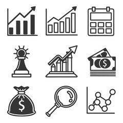 Fototapeta premium Business and Finance Icons Vector Set: Growth, Strategy, Money, and Analysis