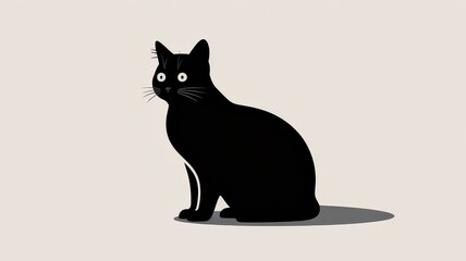 Minimalist Black Cat Illustration with Striking White Eyes