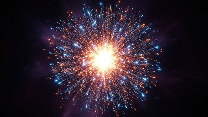 A vibrant, colorful fireworks display against a dark, starry sky.