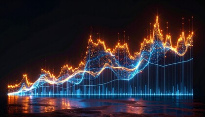 Multicolor data waves and charts on dark background