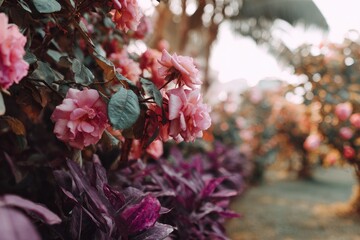 Pink roses in a garden bed