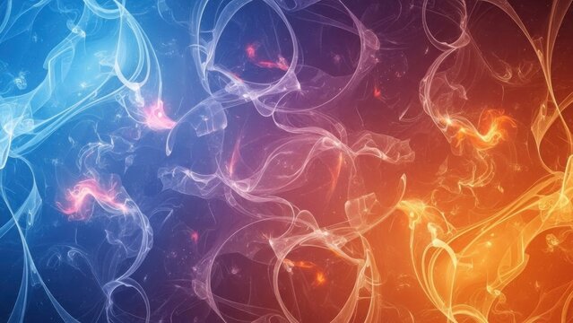 A colorful, abstract smoke design with swirling patterns and vibrant colors on a gradient background.