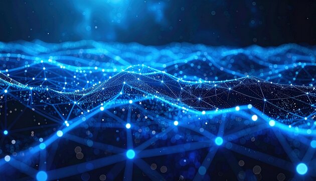 Cosmic data grid with glowing blue nodes