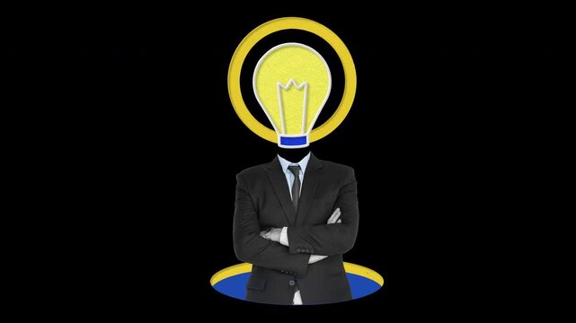 Business lightbulb idea animation on a transparent alpha channel