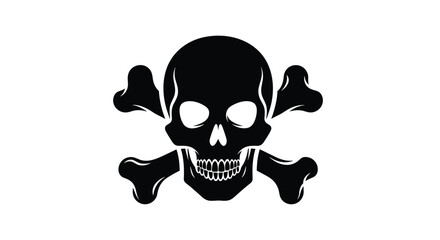 Bold black skull and crossbones graphic on a crisp white background, universally recognized as a symbol of danger, warning, and piracy.