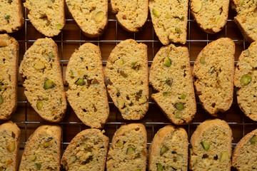 Flat Lay of Freshly Baked Italian Biscotti on Cooling Rack