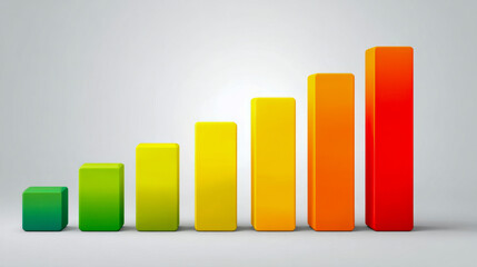 Vibrant ascending bar chart with gradient colors from green to red representing progressive growth and increasing data values on a clean gray background