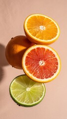 Fototapeta premium Vibrant Citrus Symphony: Fresh Orange, Blood Orange, and Zesty Lime