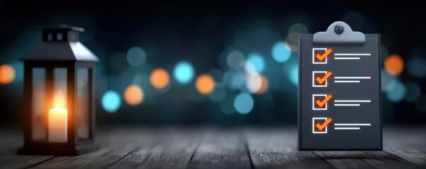 A warm lantern lit scene supports mental quiet where calculation helps self evaluation and therapy strengthens a sincere assessment written on a smooth checklist