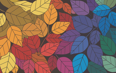 Naklejka premium Colorful abstract leaves pattern with rainbow gradient and dark background