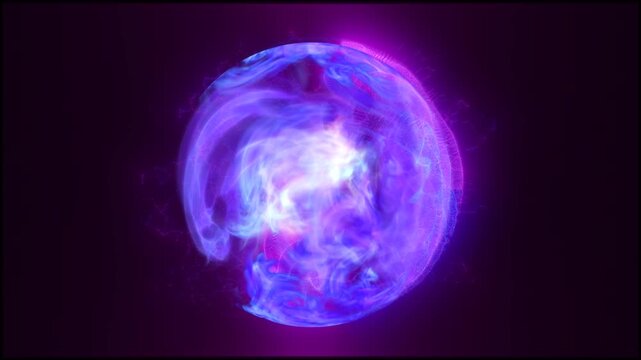 Swirling purple and blue plasma forming a bright luminous core within a glowing spherical shell