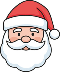 Cheerful festive cartoon illustration of a friendly Santa Claus head, capturing the spirit of winter holidays and seasonal celebrations with a classic red hat and white beard