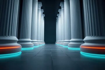 Fototapeta premium A warm bright colonnade opens mental space as calculation steadies clarity and self evaluation grows with therapy guiding a balanced assessment using a clean checklist