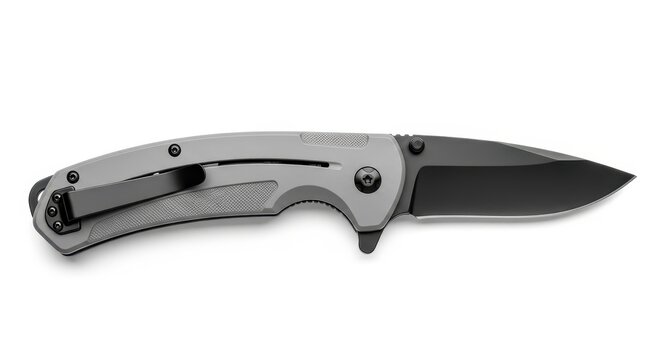 Monochromatic folding knife showcasing precision engineering and sleek design with pocket clip and