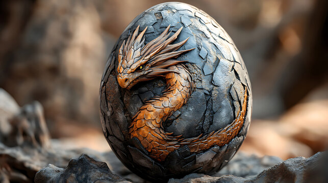 Stone textured dragon egg relief with dramatic sculpted highlights.