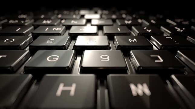 Keyboard Close-Up: A low-angle perspective unveils a keyboard, keys, presenting a macro view of the device, highlighting the technology, functionality, and design elements.