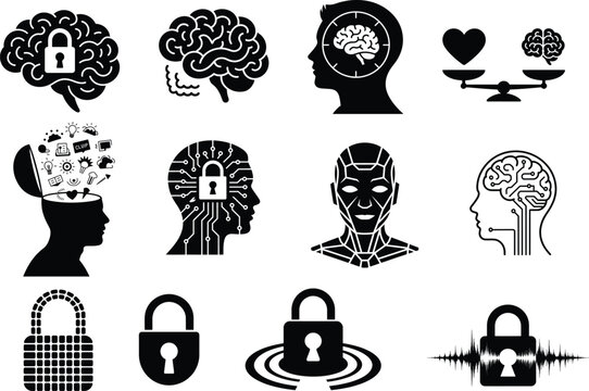 Brain security and mental health concepts in black and white