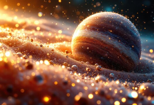 Fantasy planet in a sea of golden stardust.