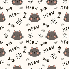 Seamless vector pattern with funny cute cats