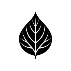 Simple black leaf icon with prominent veins, natural symbol