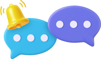 3d Notification bell on speech bubble with text