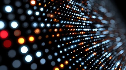 Obraz premium An abstract background showcasing a mesmerizing display of glowing dots in various colors, representing data visualization and technological advancement
