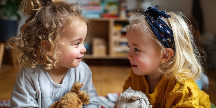 Little girl and baby sharing a moment together. - Powered by Adobe