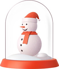 3d Transparent snow globe with snowman