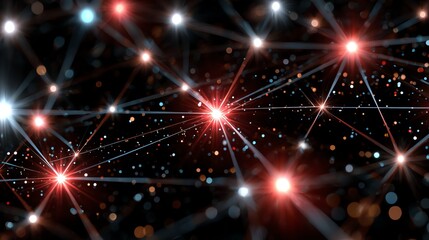 Naklejka premium A mesmerizing abstract representation of a digital network, showcasing vibrant connections and glowing nodes against a dark backdrop, symbolizing innovation and connectivity.