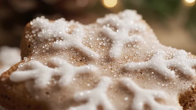 Close up view of a decorated star shaped Christmas cookie