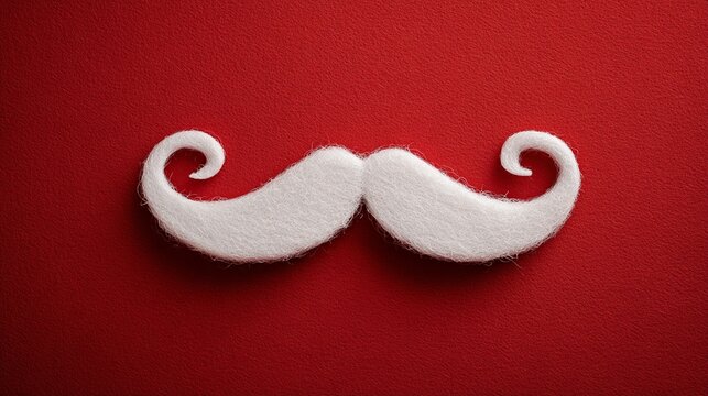 A whimsical white felt mustache rests against a vibrant red background, perfect for adding a fun touch to various creative projects and decor ideas.