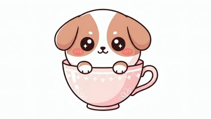 Obraz premium Adorable Puppy Cartoon in a Teacup Cute Illustration for Social Media and Design Projects