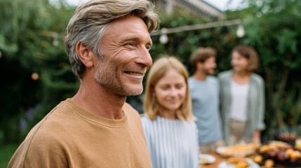 Fototapeta premium Family enjoying outdoor barbecue gathering.