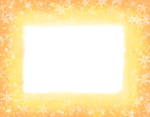 雪の結晶とオレンジの水彩枠、季節の背景素材