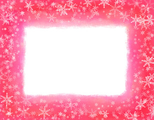 雪の結晶と赤の水彩枠、季節の背景素材