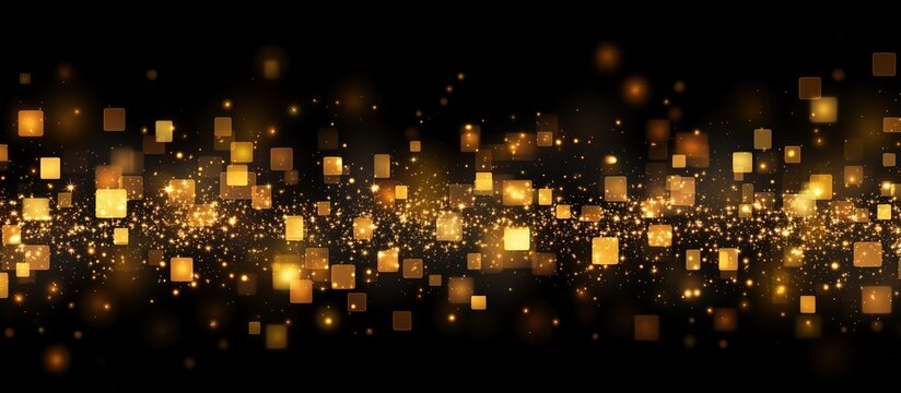 Golden sparkling squares and lights creating a dazzling background effect, perfect for celebrations and festive occasions, copy space for text. glow fx