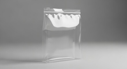 Plastic pouch featuring resealable zip closure standing upright on clean neutral presentation surface