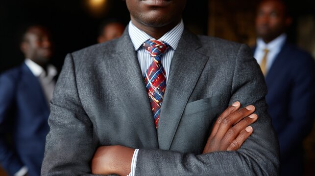 Man in suit standing with arms crossed.