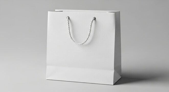 Paper shopping bag featuring sturdy rope handles blank logo space isolated on neutral professional backdrop
