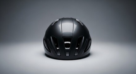Modern black bicycle helmet positioned cleanly on plain neutral background ideal for cycling safety display