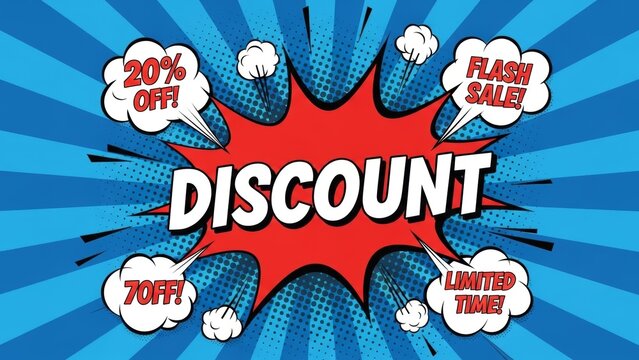 Vibrant comic-style advertisement highlighting limited time discount offers
