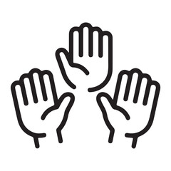 Three open hands raised in agreement or participation