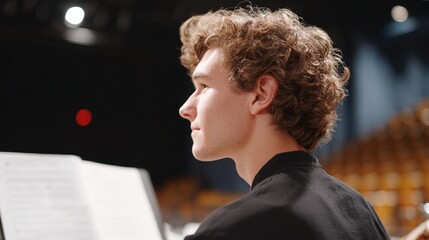 Man playing violin on stage.