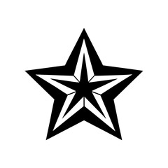Black and white layered star shape design on transparent background silhouette