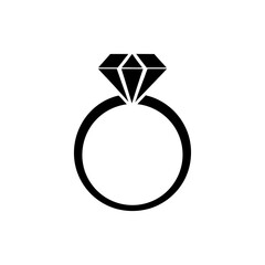 Illustration of a ring with a diamond stone on transparent background silhouette