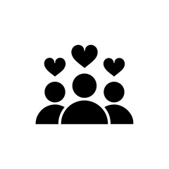 Group of people with hearts above their heads on transparent background silhouette