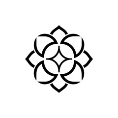 Geometric flower design with curved elements on transparent background silhouette