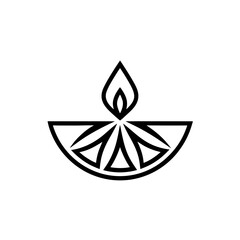 Illustration of a lit diya with floral design on transparent background silhouette